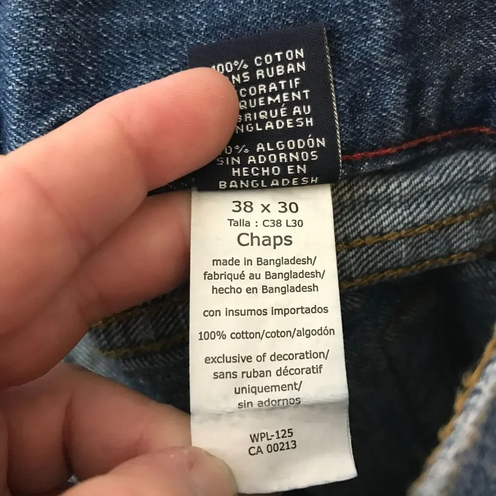 Chaps Denim Vintage Slim Fit Mens 38*30 Blue 100% Cotton Pockets Flat Front